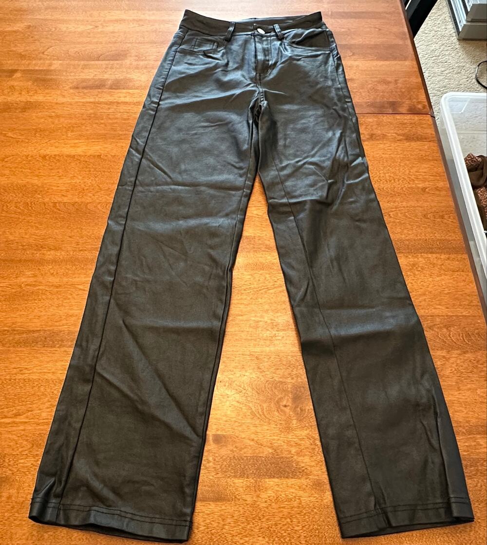 Women’s XS Black Fabric Leather Skinny Straight Pants